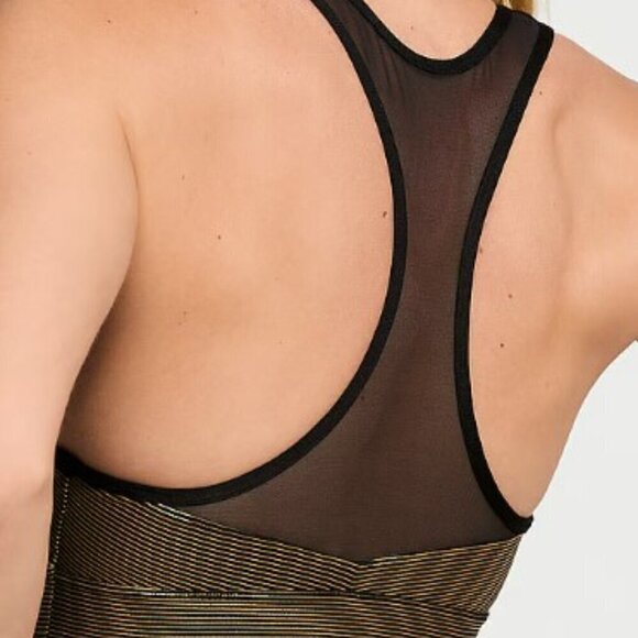 NWT - Victoria's Secret Player Shine Black and Gold Sports Bra - Size: Large - Picture 2 of 7
